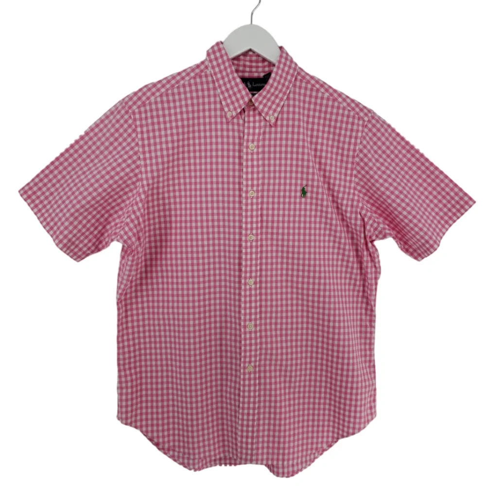 Ralph Lauren Polo Button Down Short Sleeve Shirt Large Classic Fit Pink White